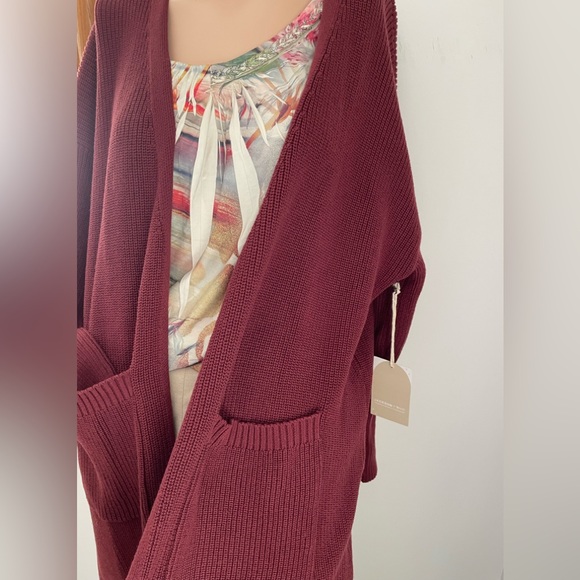 Burgundy!🌺 NWT L Jackson Rowe Supermoon longline open cardigan duster cotton mix - Picture 6 of 11
